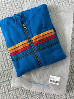 NWT Aviator Nation Men’s  Zip-Up Hoodie Jacket in Bright Blue with Rainbow Strip